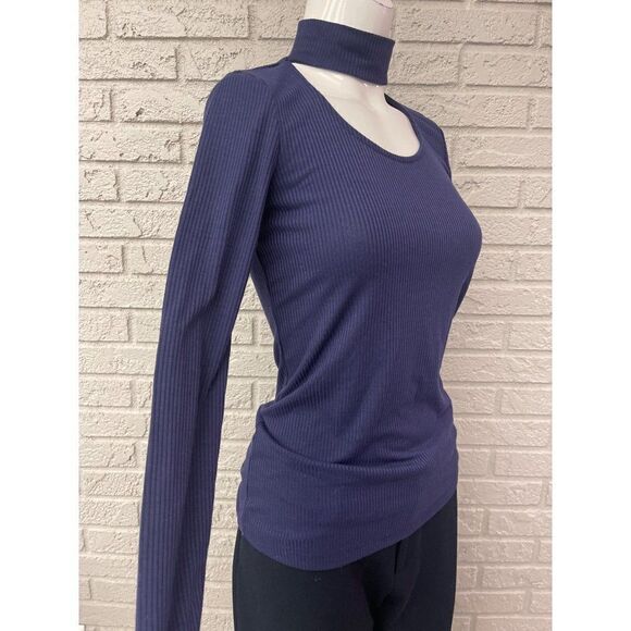 Drew Navy Blue Cut-Out Mock Neck T-Shirt Size XS - Picture 4 of 6